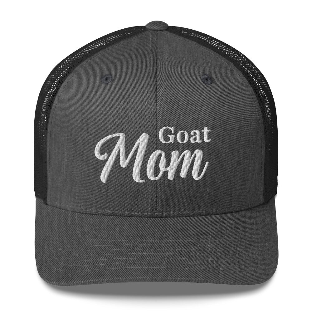 Goat Mom Trucker Hat by Katie Van Slyke - dark heather gray/black