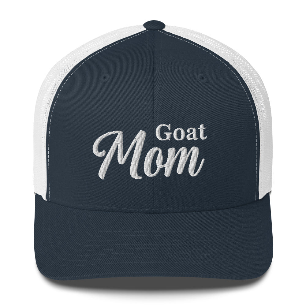 Goat Mom Trucker Hat by Katie Van Slyke - navy/white