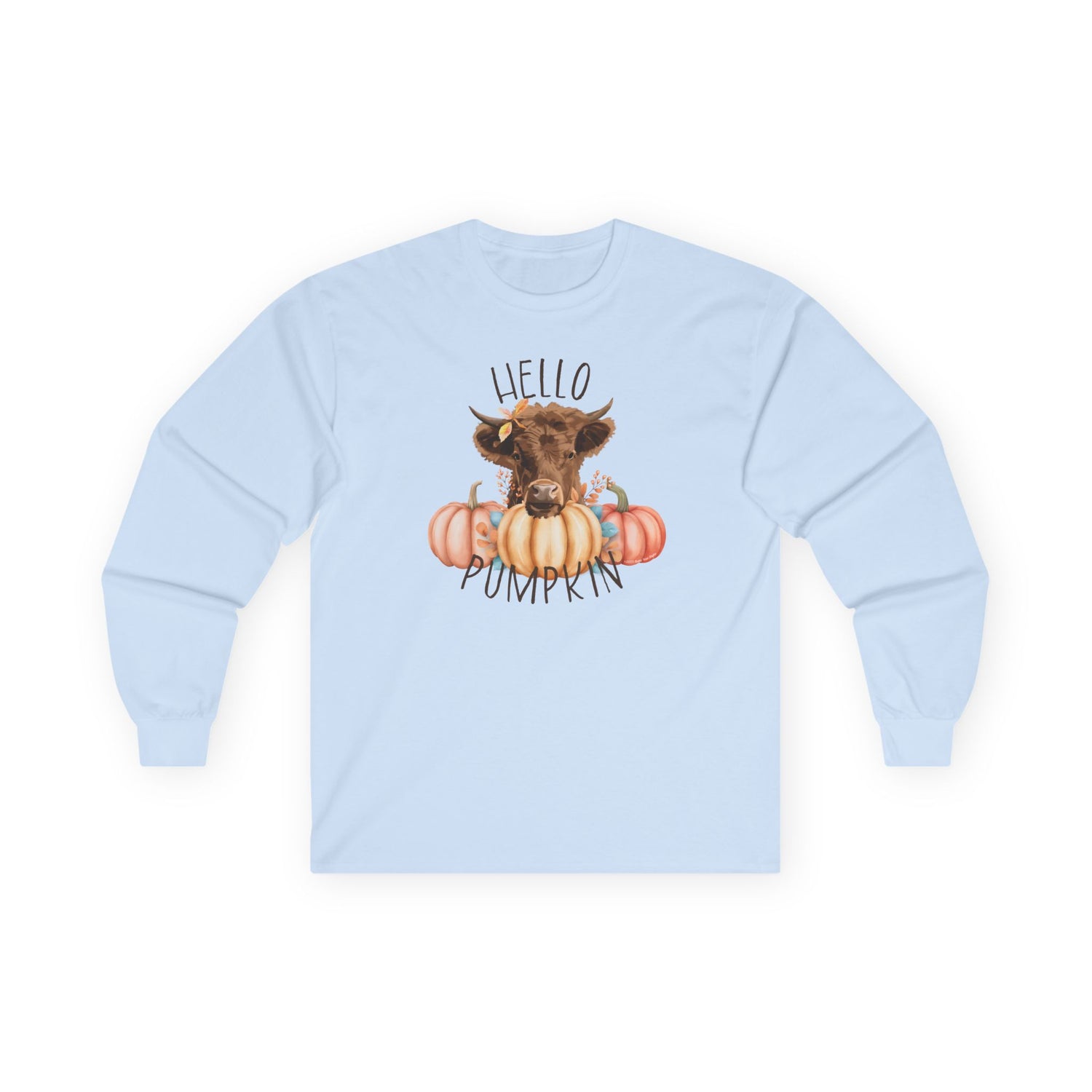 Hello Pumpkin Long Sleeve T-Shirt by Katie Van Slyke™ Light Blue