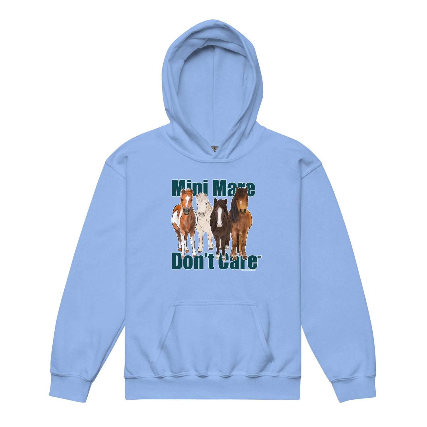 KIDS Mini Mare Don't Care Hoodie by Katie Van Slyke - Carolina Blue