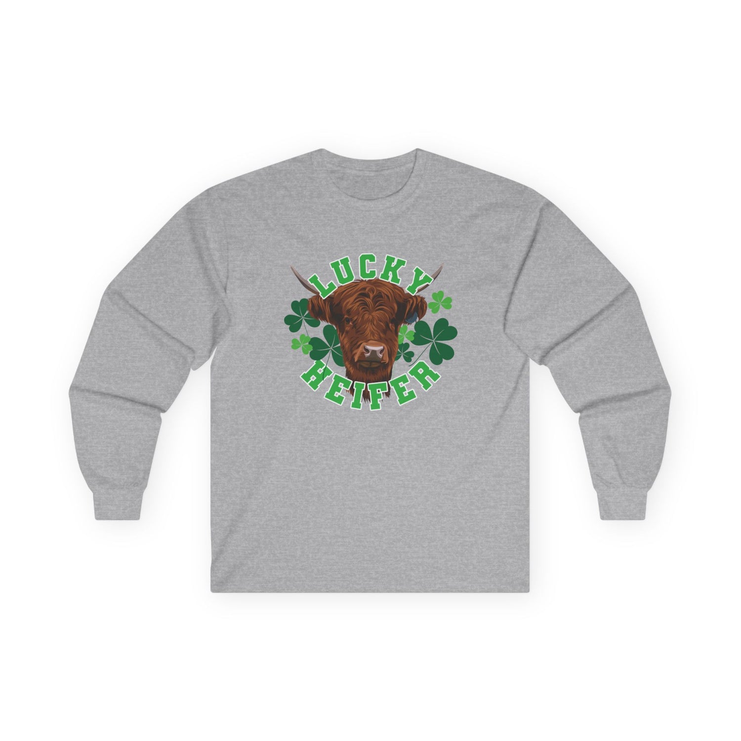 Lucky Heifer Long Sleeve T-Shirt by Katie Van Slyke® Sport Gray