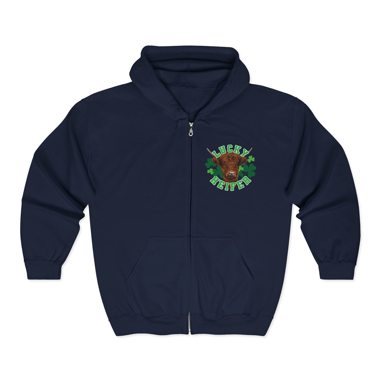 Lucky Heifer Zip-Up Hoodie by Katie Van Slyke® Navy