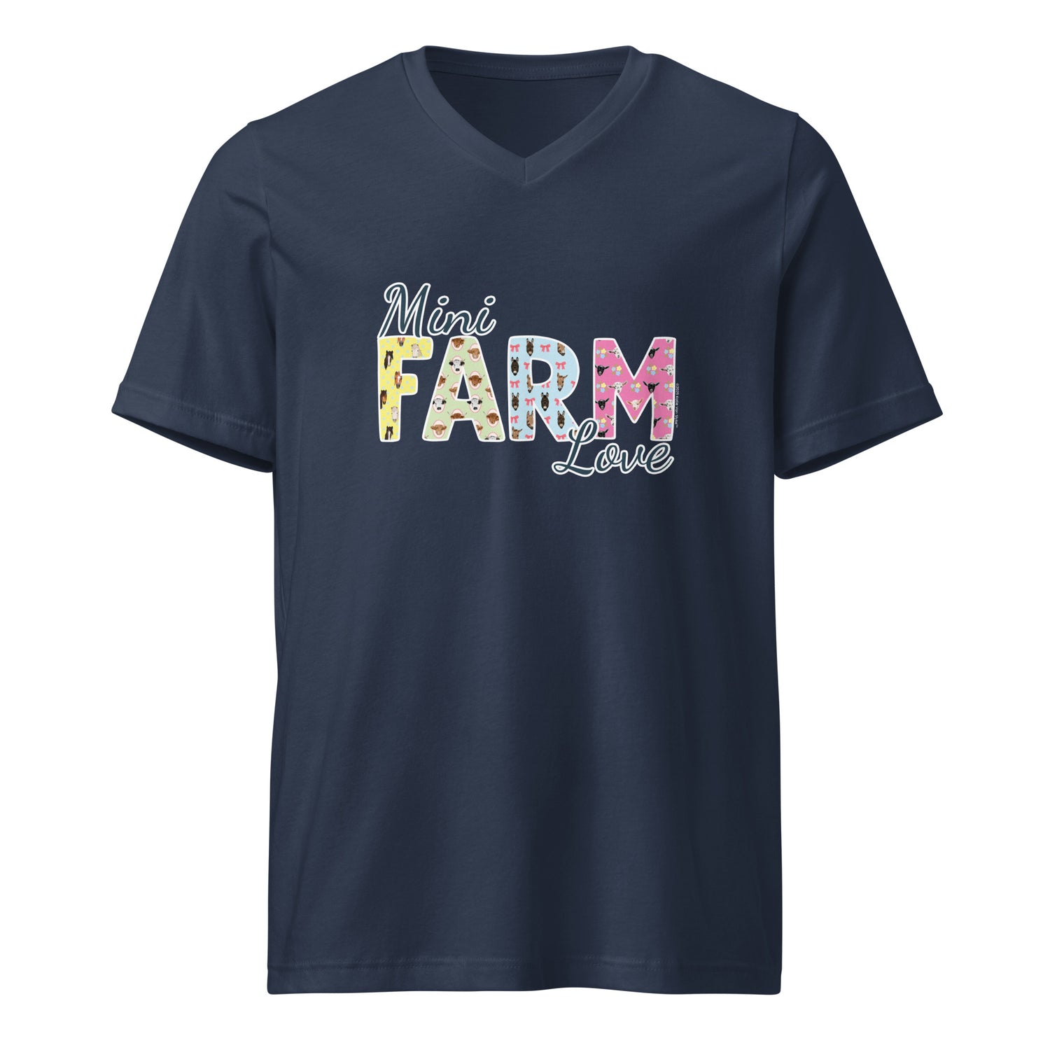 Mini Farm Love V-Neck T-Shirt by Katie Van Slyke - Navy