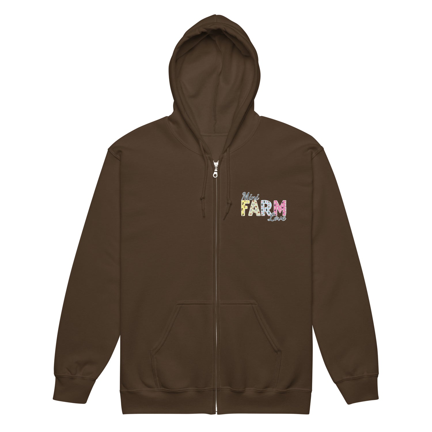 Mini Farm Love Zip-Up Hoodie by Katie Van Slyke - Dark Chocolate