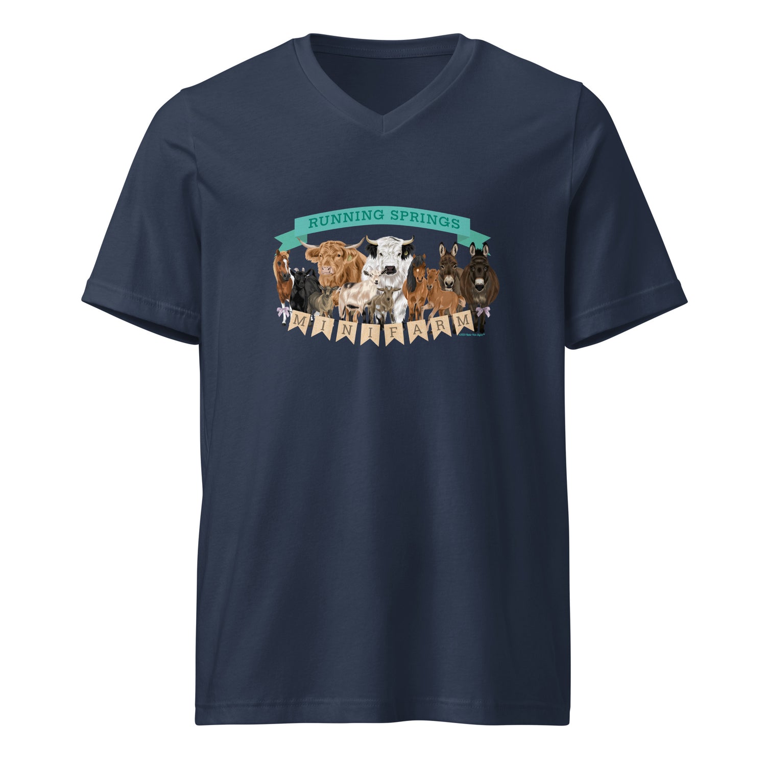 Mini Farm V-Neck T-Shirt by Katie Van Slyke - Navy
