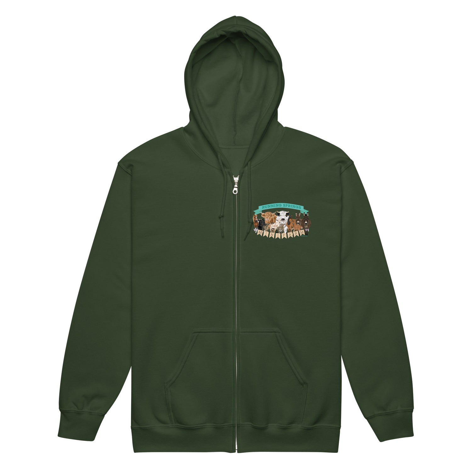 Mini Farm Zip-Up Hoodie by Katie Van Slyke - Forest Green