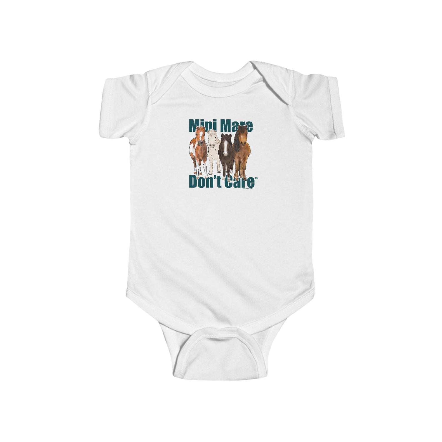 Mini Mare Don't Care Infant Onesie by Katie Van Slyke® white