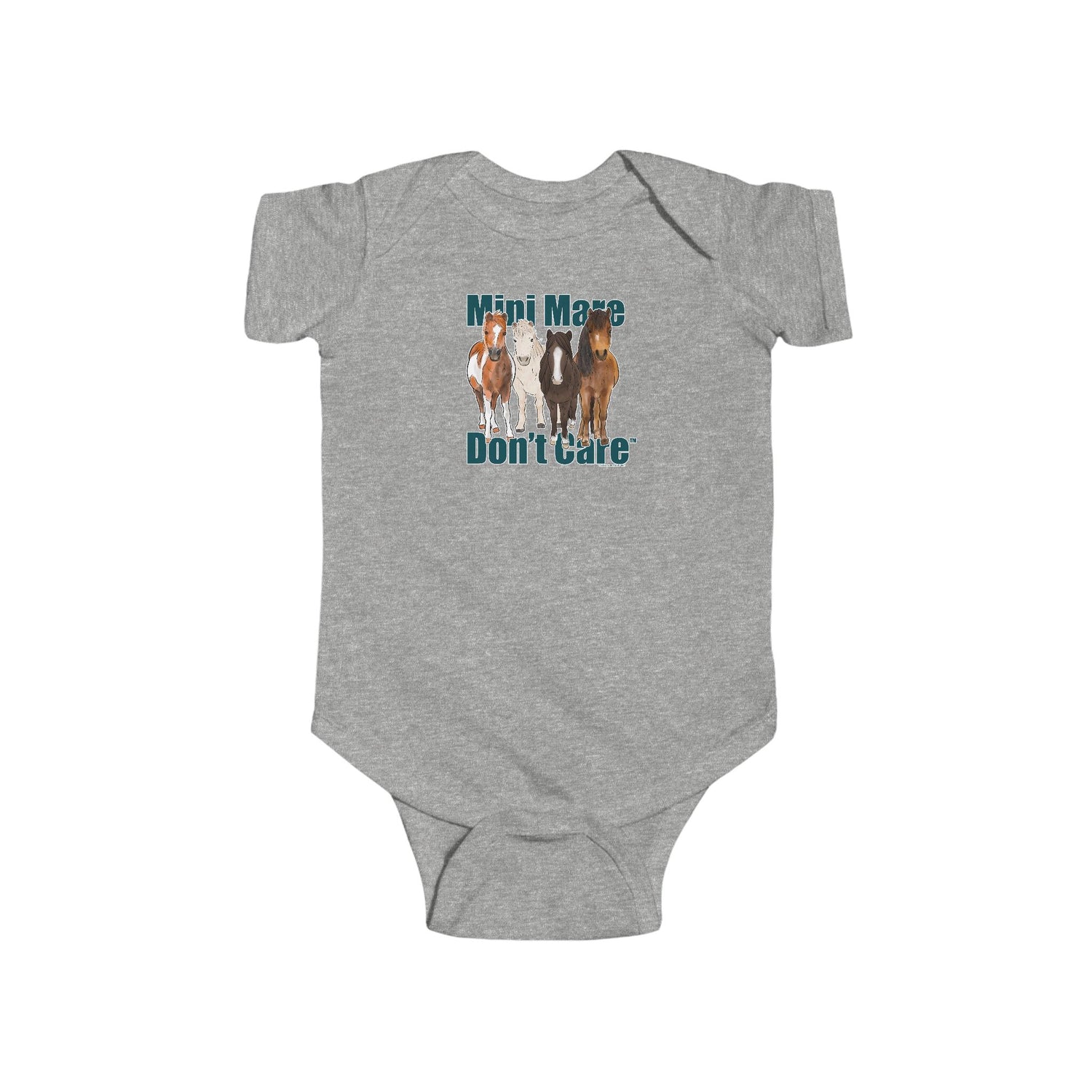 Mini Mare Don't Care Infant Onesie by Katie Van Slyke® sport grey