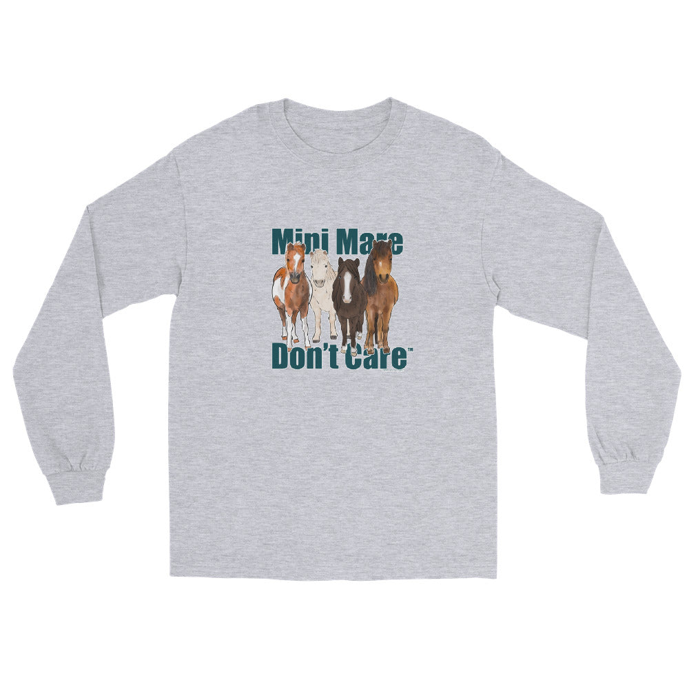 Mini Mare Don't Care Long Sleeve T-Shirt by Katie Van Slyke - Sport Grey