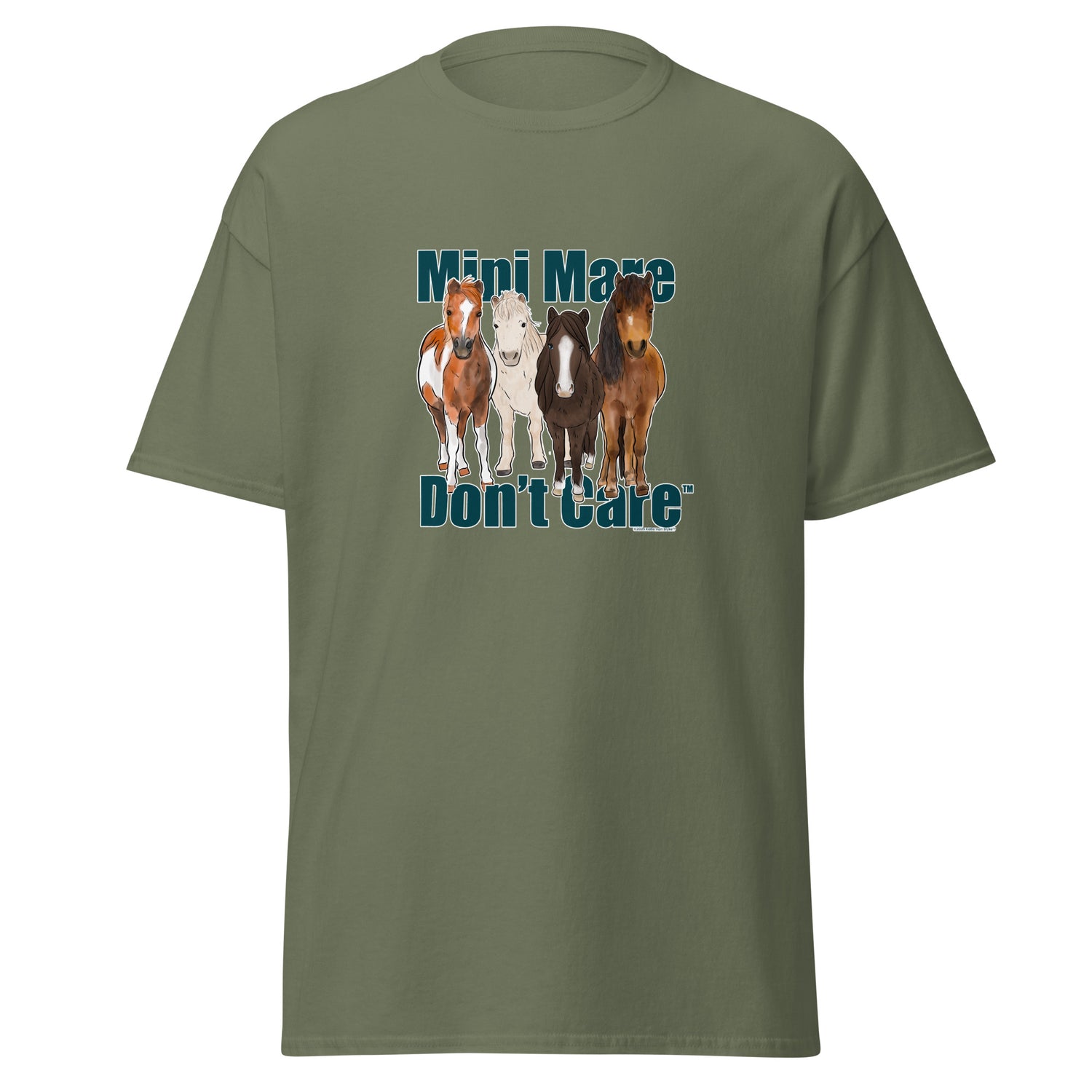 Mini Mare Don't Care T-Shirt by Katie Van Slyke - Military Green