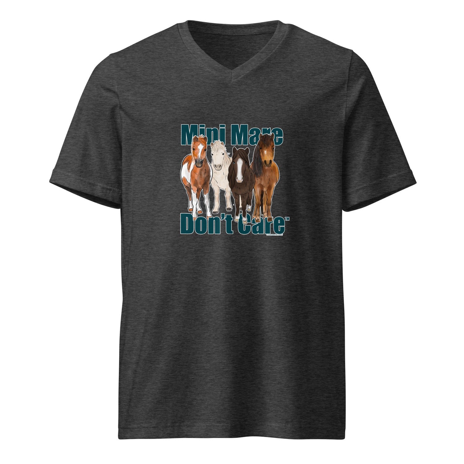 Mini Mare Don't Care V-Neck T-Shirt by Katie Van Slyke - Dark Grey Heather