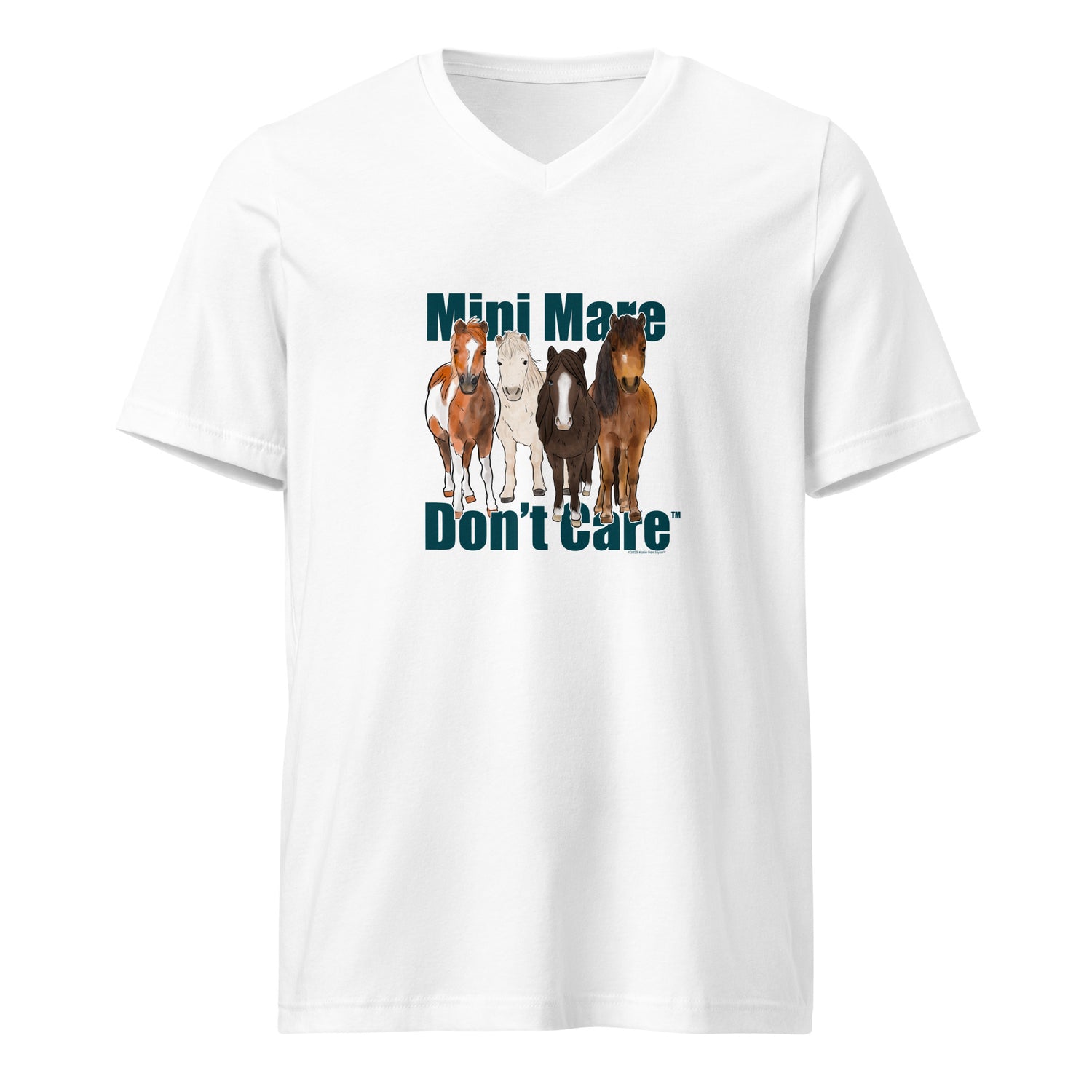 Mini Mare Don't Care V-Neck T-Shirt by Katie Van Slyke - White