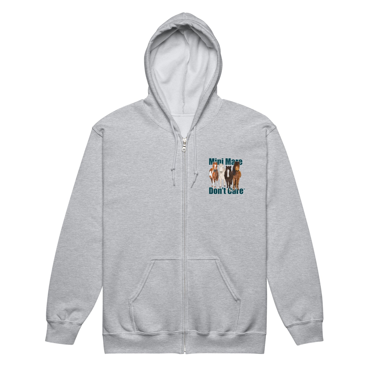 Mini Mare Don't Care Zip-Up Hoodie by Katie Van Slyke - Sport Grey