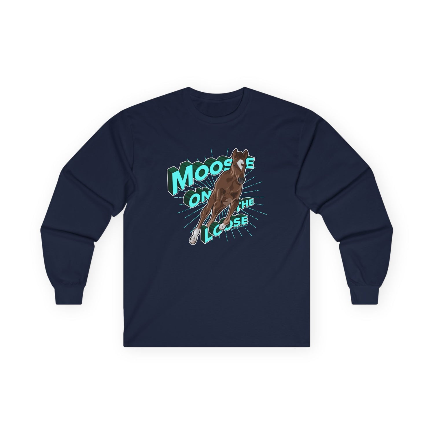 Moose On The Loose Long Sleeve T-Shirt by Katie Van Slyke® Navy