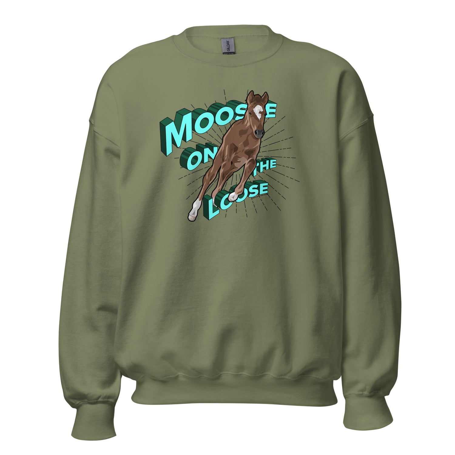 Moose On The Loose Sweatshirt by Katie Van Slyke - Military Green