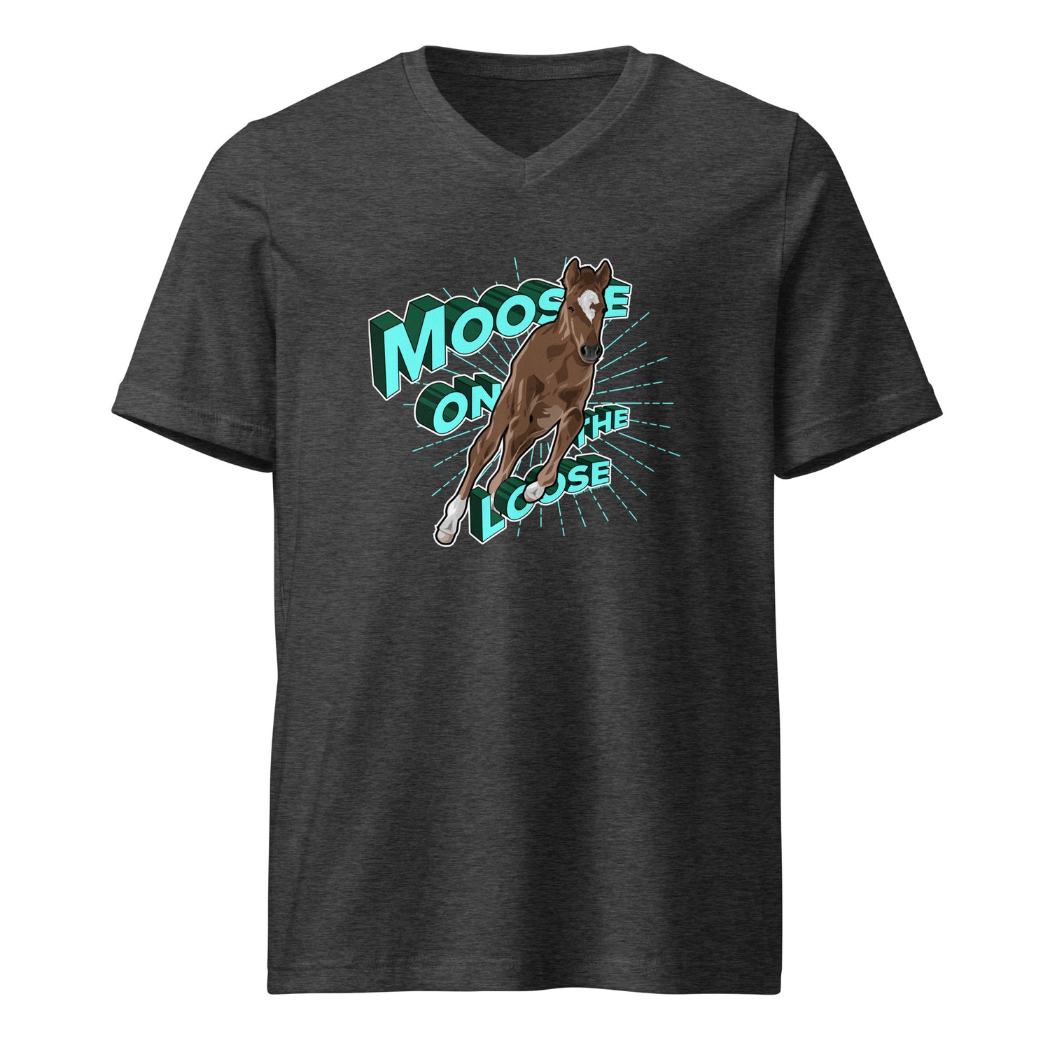 Moose On The Loose V-Neck T-Shirt by Katie Van Slyke - Dark Grey Heather