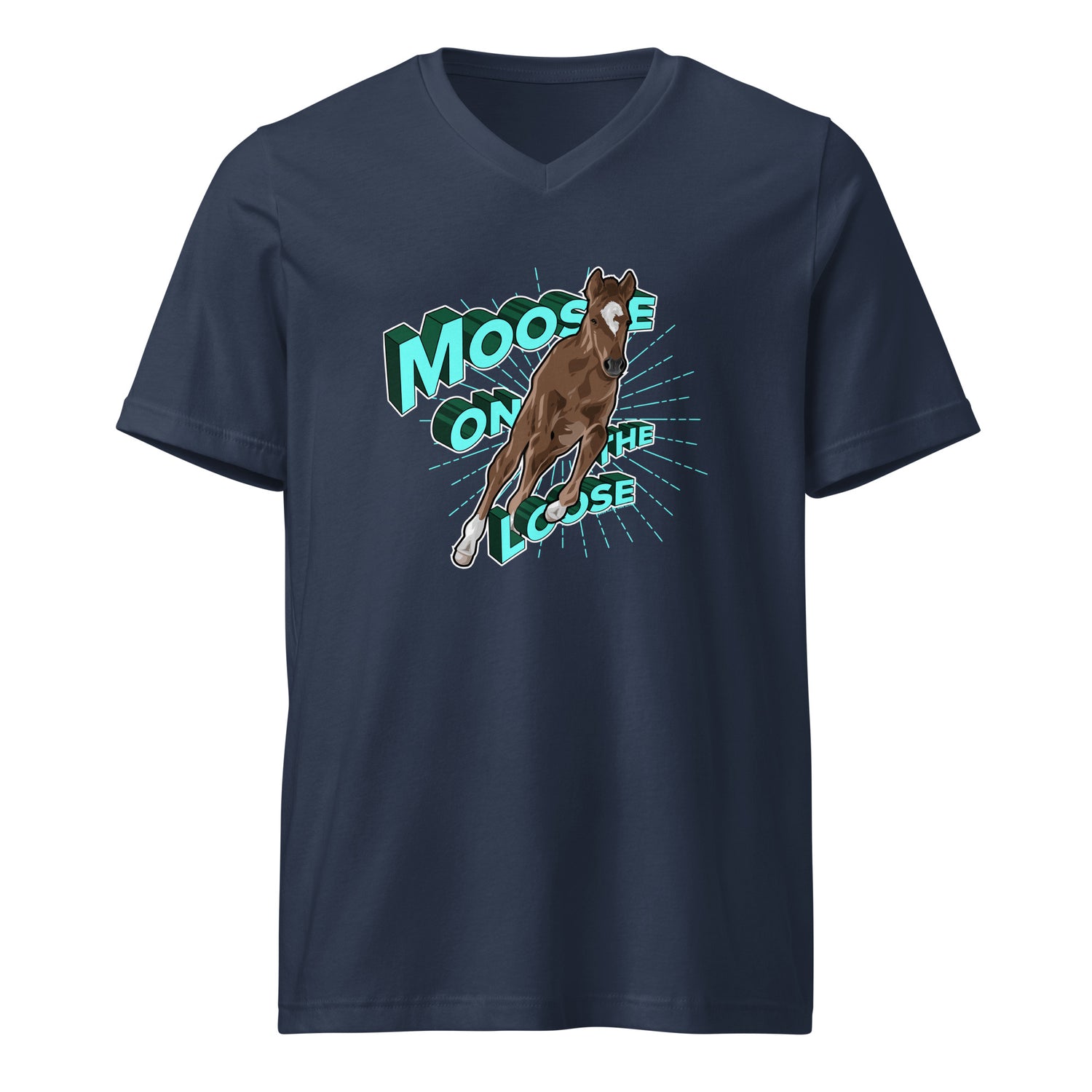 Moose On The Loose V-Neck T-Shirt by Katie Van Slyke - Navy