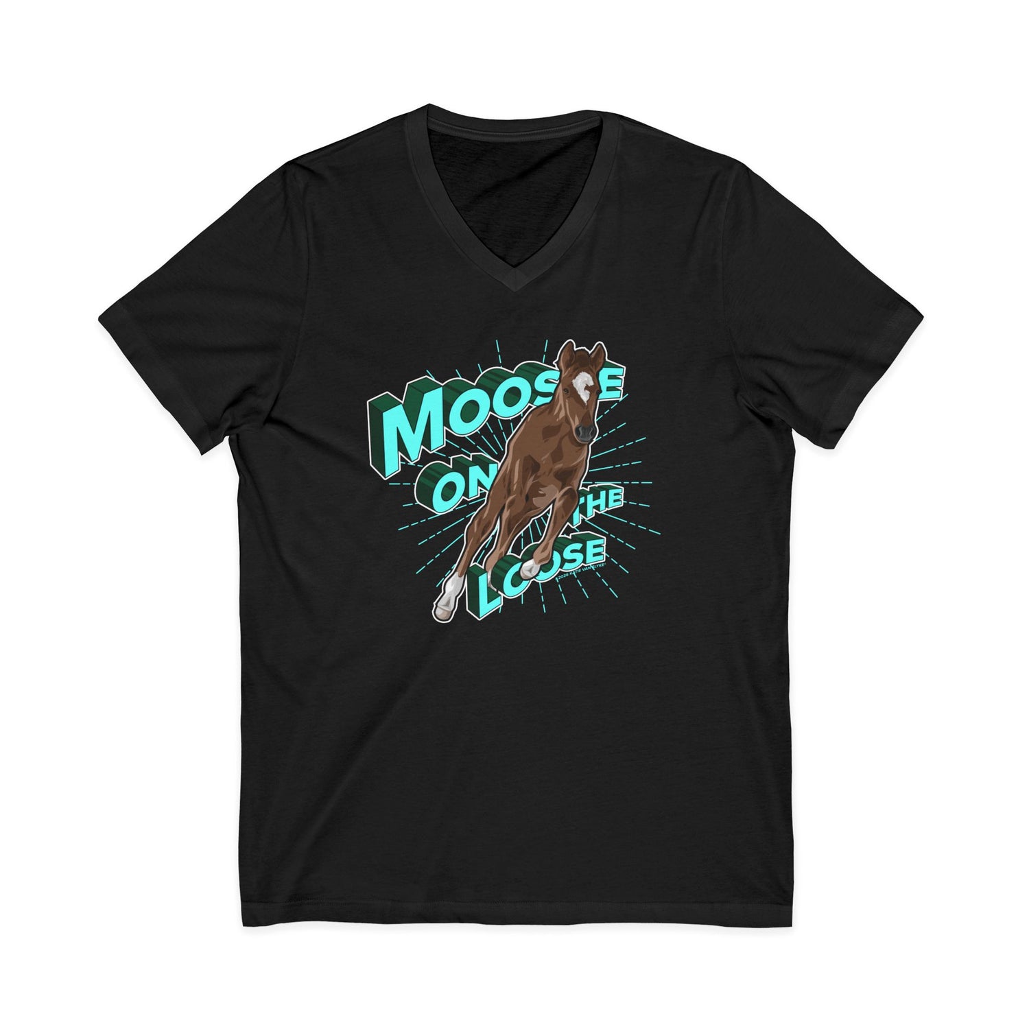 Moose On The Loose V-Neck T-Shirt by Katie Van Slyke® Black