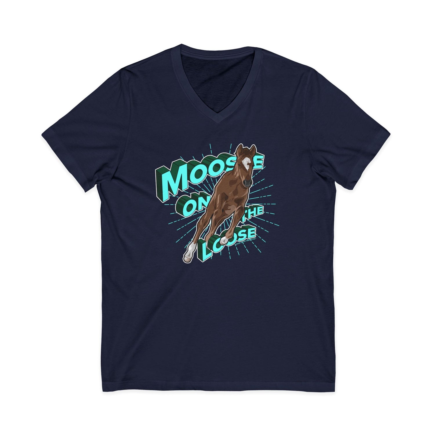 Moose On The Loose V-Neck T-Shirt by Katie Van Slyke® Navy