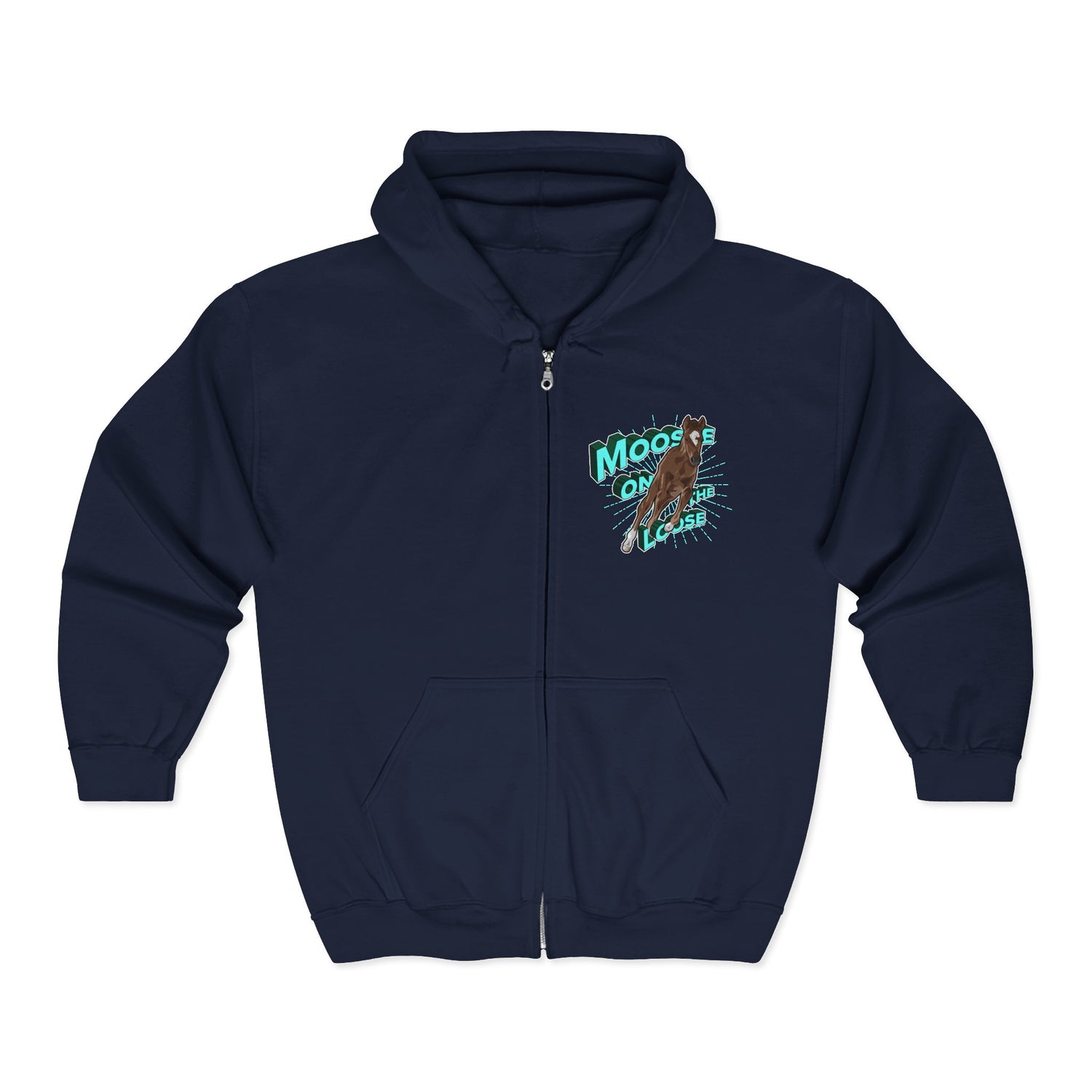 Moose On The Loose Zip-Up Hoodie by Katie Van Slyke® Navy
