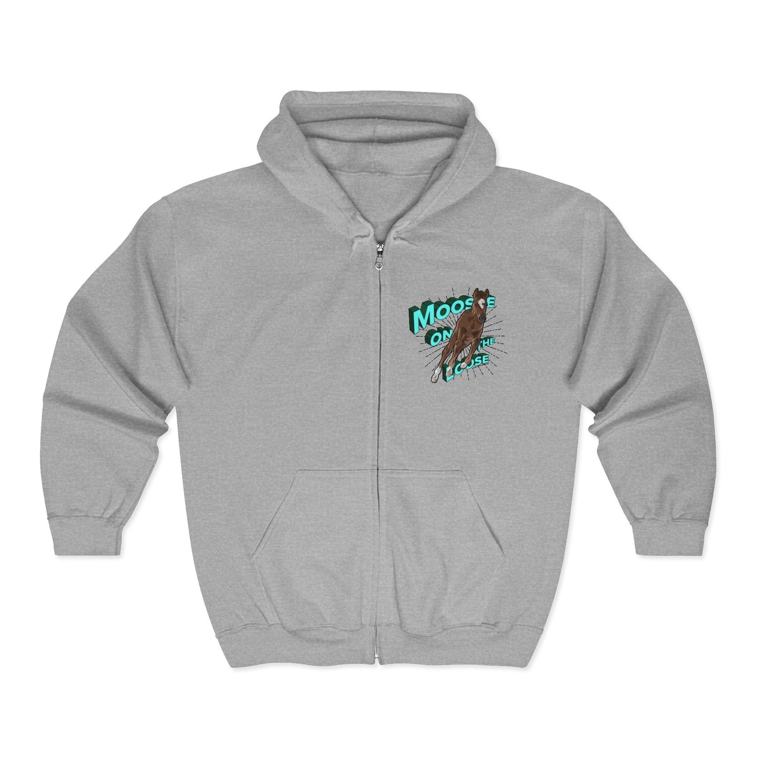 Moose On The Loose Zip-Up Hoodie by Katie Van Slyke® Sport Grey