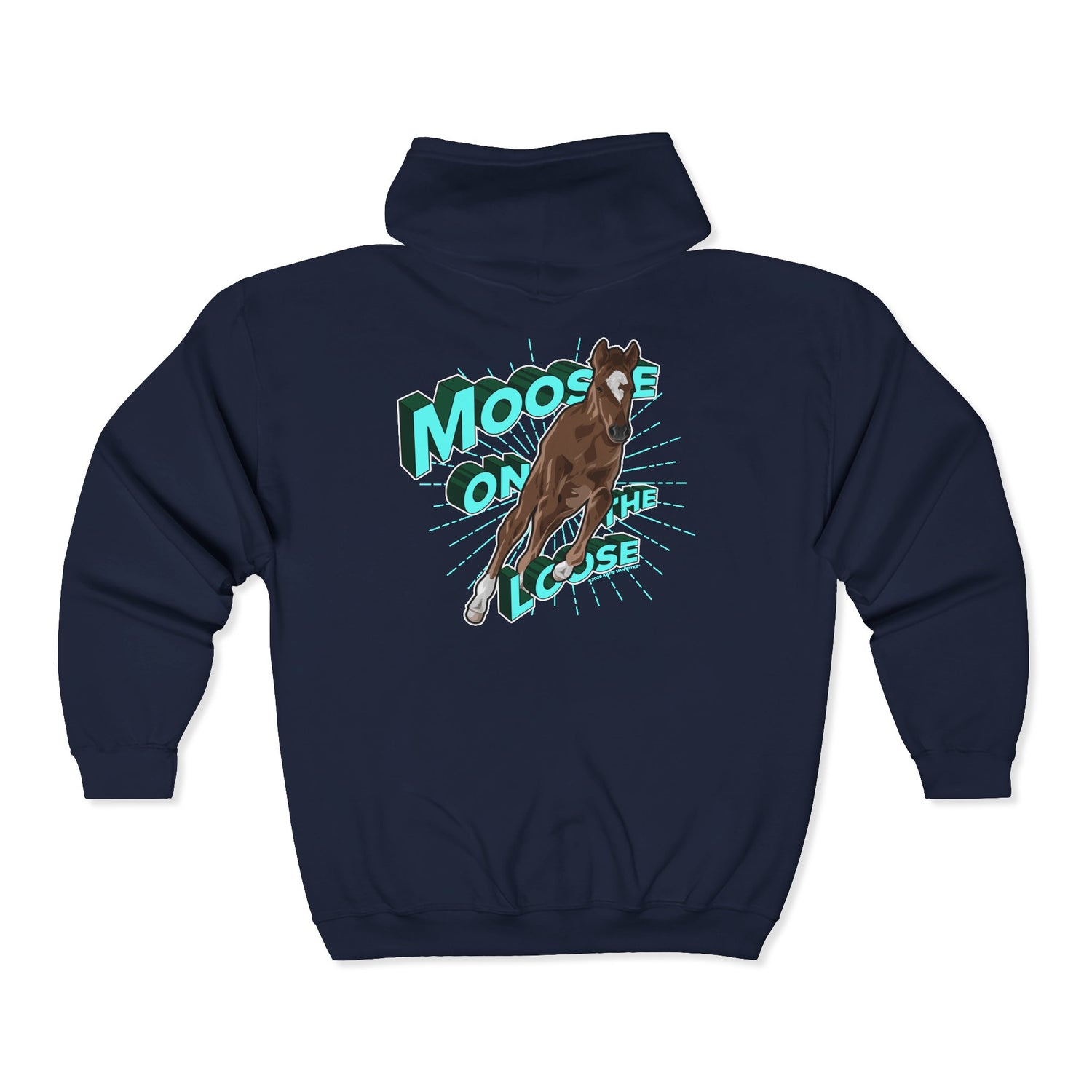 Moose On The Loose Zip-Up Hoodie by Katie Van Slyke® Navy back