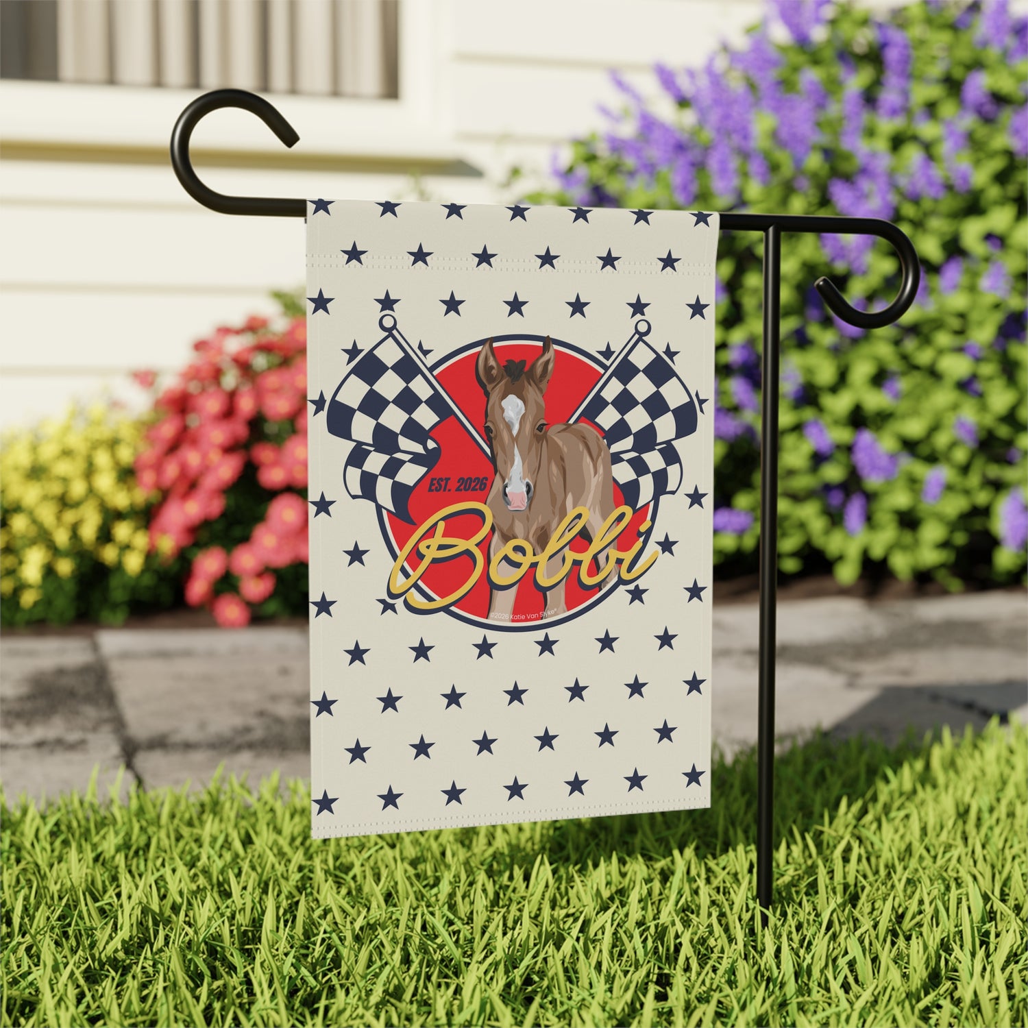 Racer Bobbi Banner by Katie Van Slyke® back yard