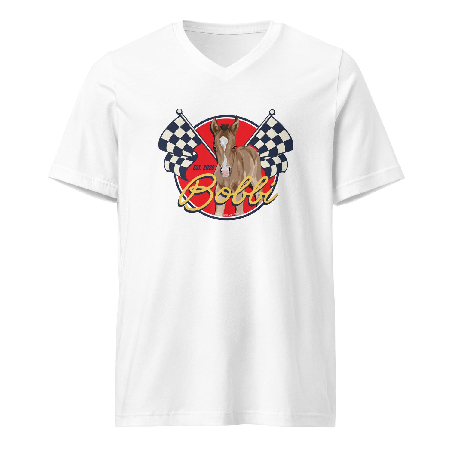 Racer Bobbi V-Neck T-Shirt by Katie Van Slyke - White