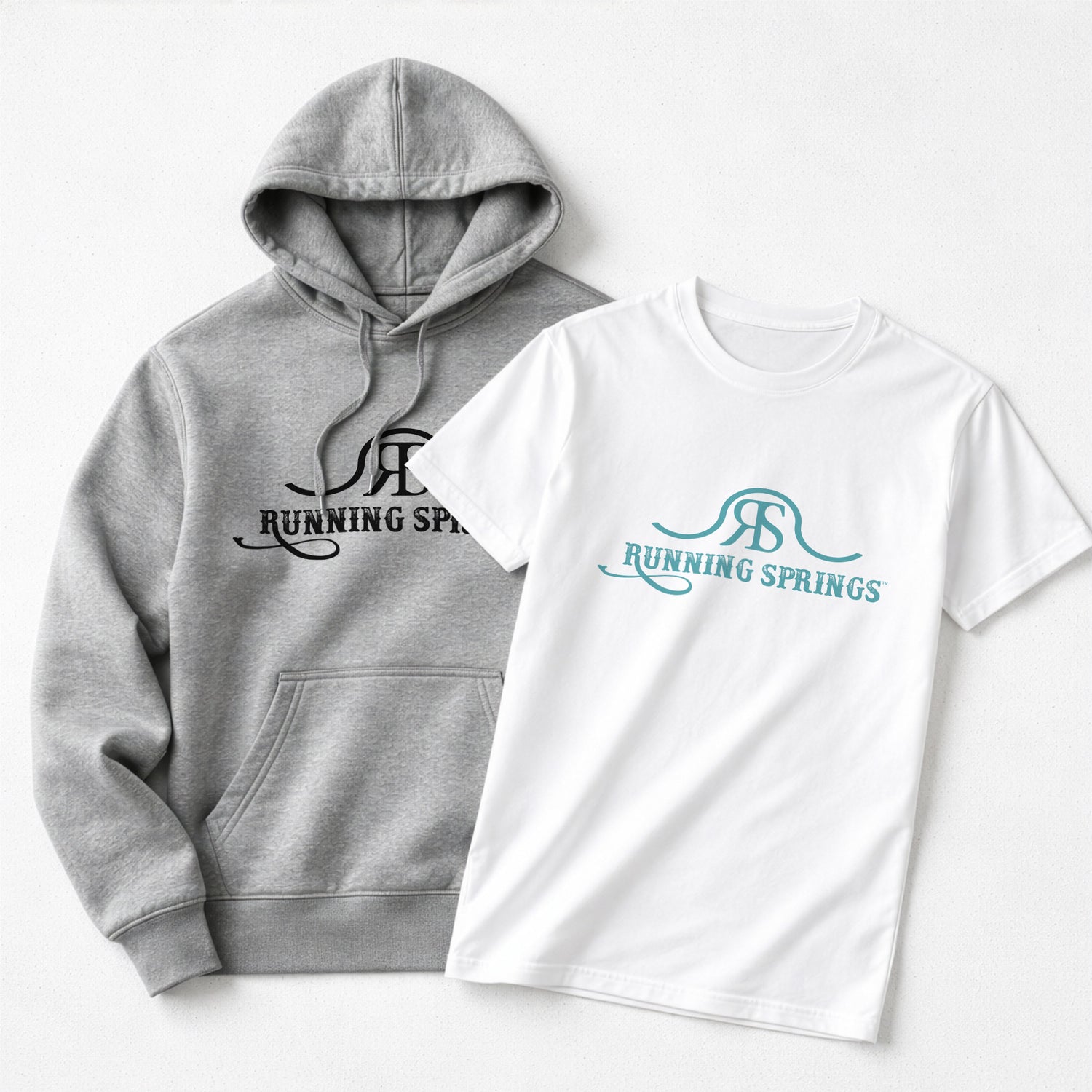 Running Springs logo hoodie and tee