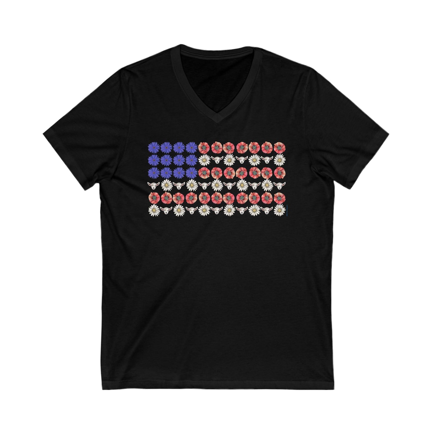 Stars, Stripes, and Goats V-Neck T-Shirt by Katie Van Slyke™ Black