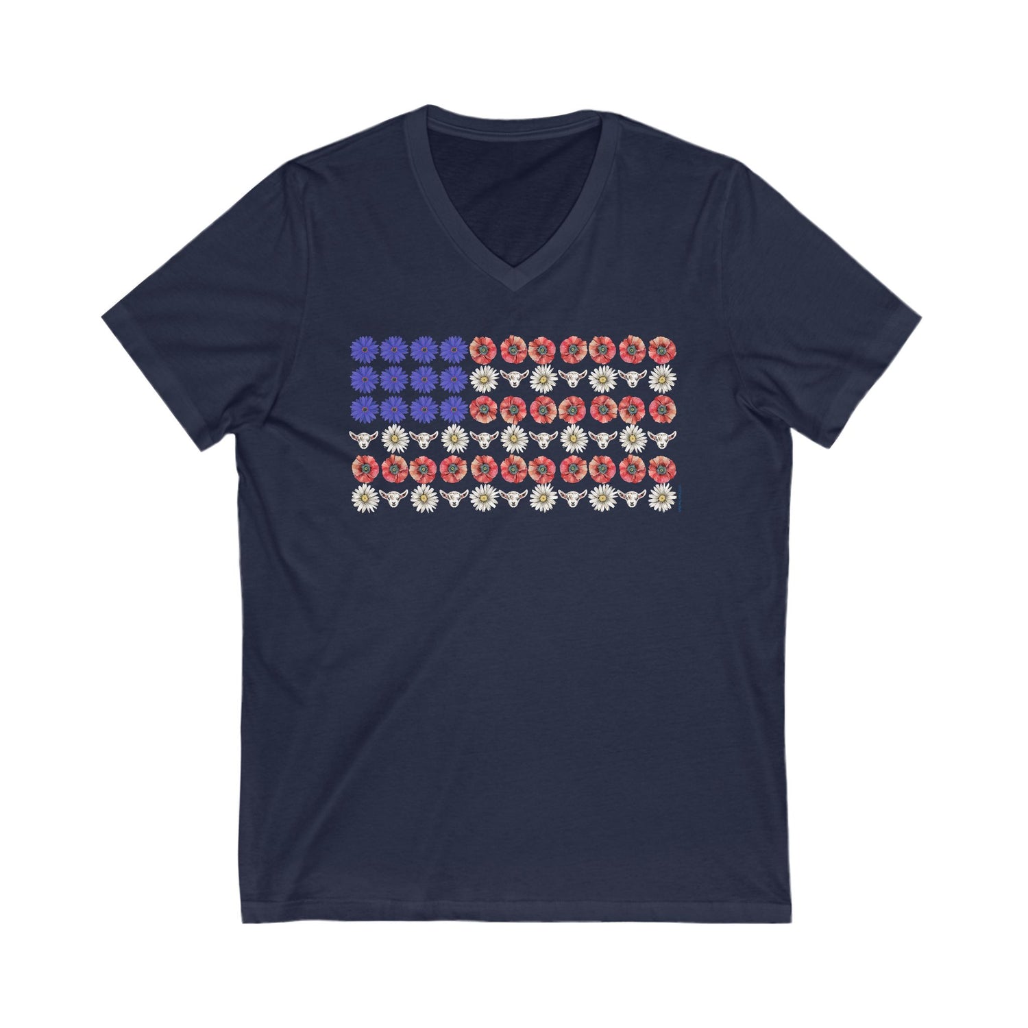 Stars, Stripes, and Goats V-Neck T-Shirt by Katie Van Slyke™ Navy