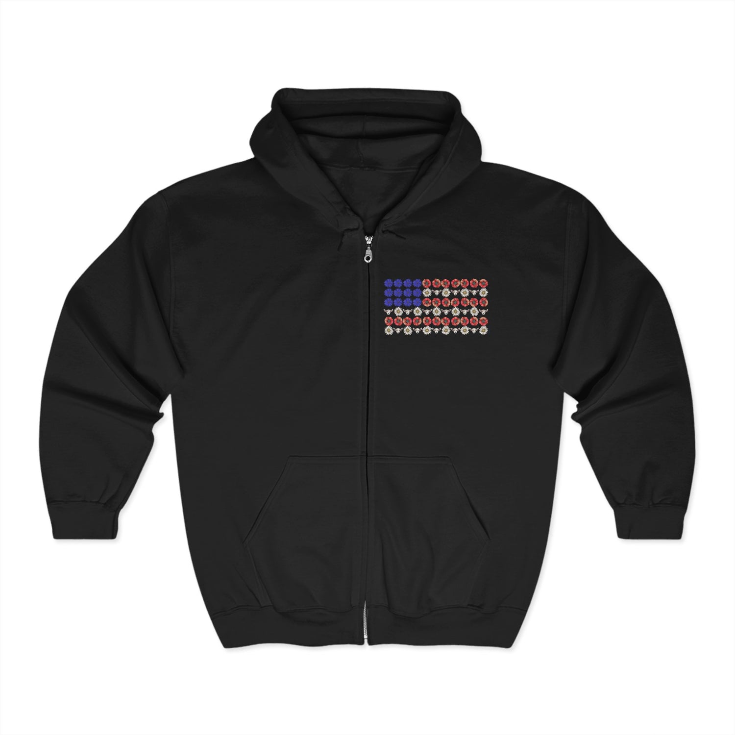 Stars, Stripes, and Goats Zip-Up Hoodie by Katie Van Slyke™ Black