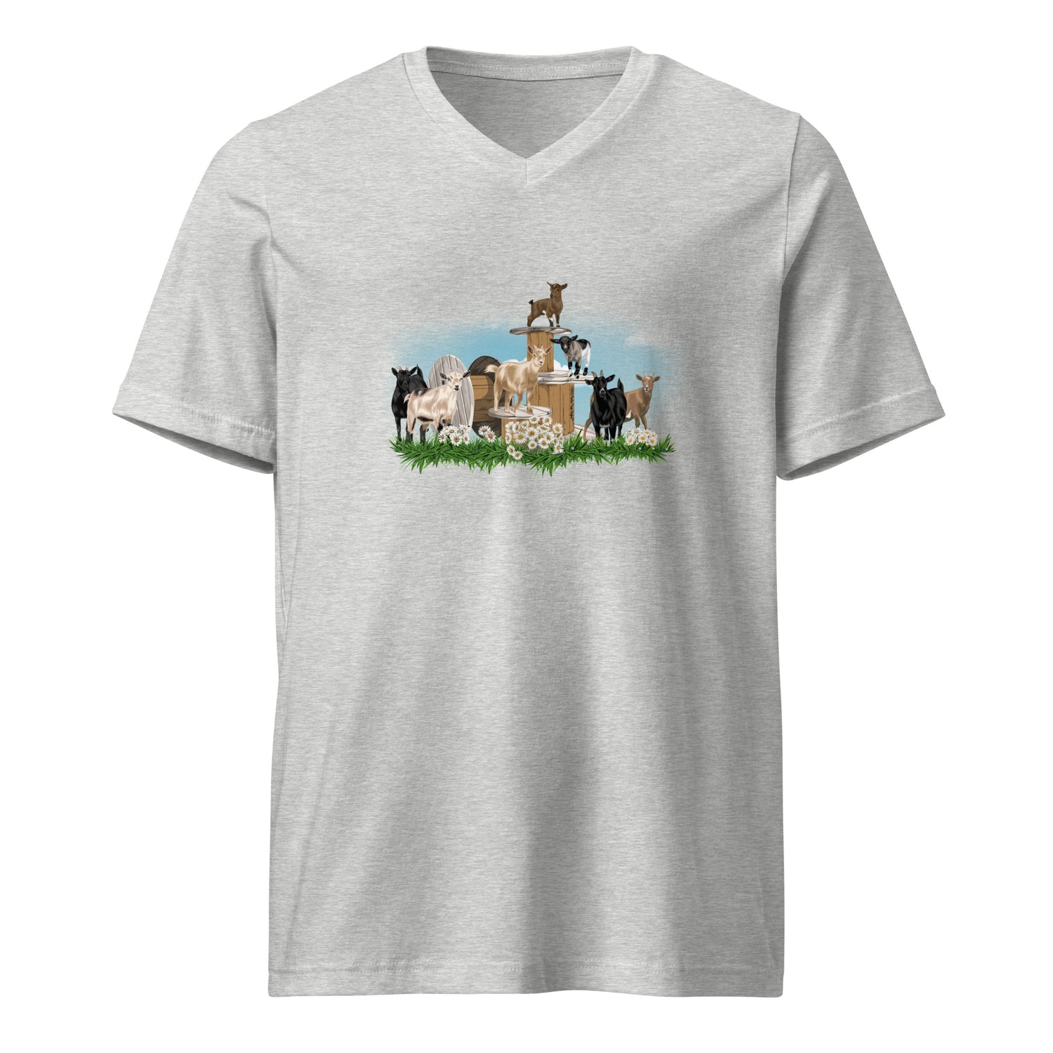 The Goat Crew V-Neck T-Shirt by Katie Van Slyke - Athletic Heather