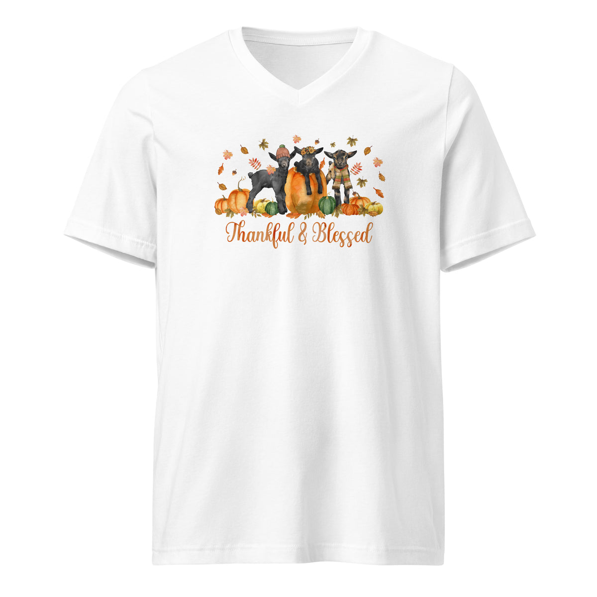 Blessed Goaties V-Neck T-Shirt by Katie Van Slyke - White