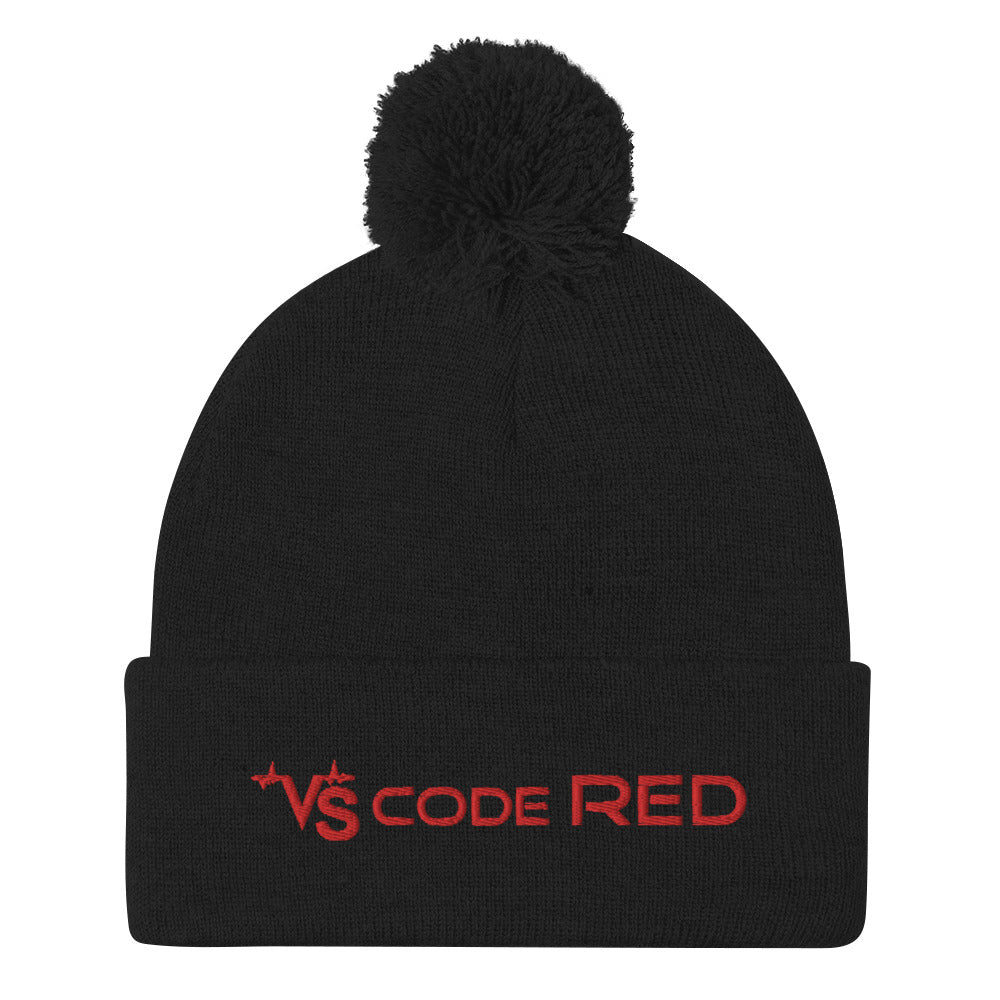 VS Code Red Pom-Pom Beanie by Katie Van Slyke