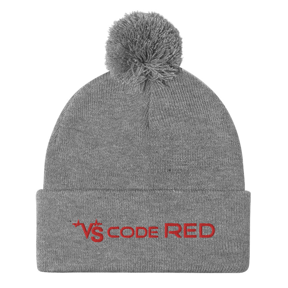 VS Code Red Pom-Pom Beanie by Katie Van Slyke