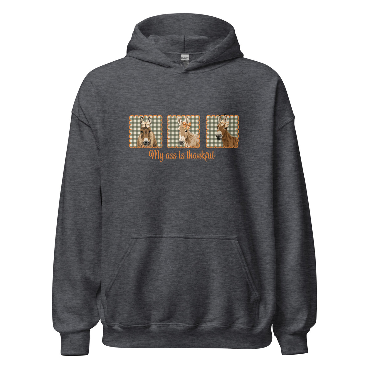 Thankful Donkeys Hoodie by Katie Van Slyke - Dark Heather