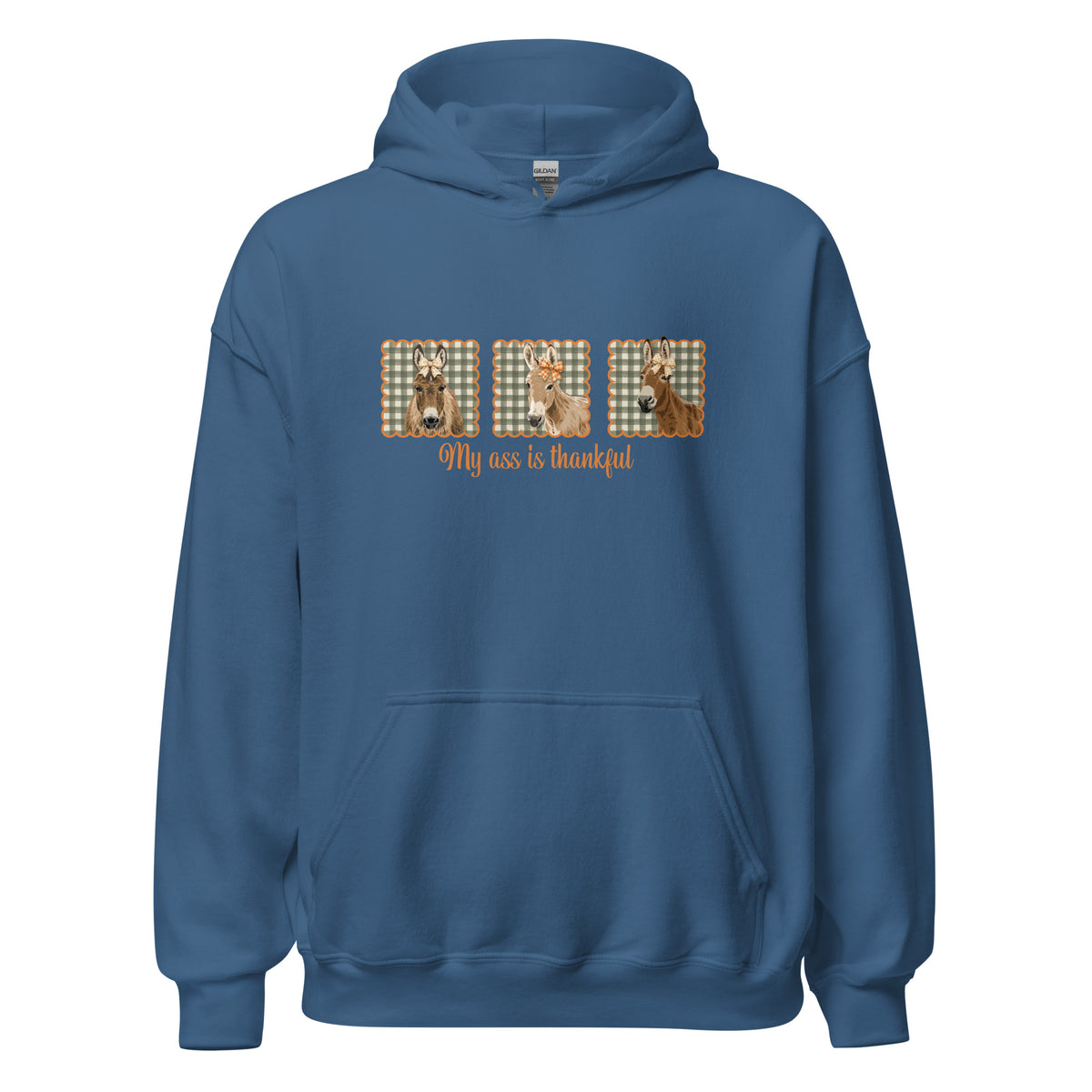 Thankful Donkeys Hoodie by Katie Van Slyke - Indigo Blue
