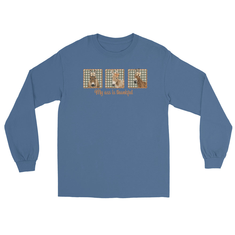 Thankful Donkeys Long Sleeve T-Shirt by Katie Van Slyke - Indigo Blue