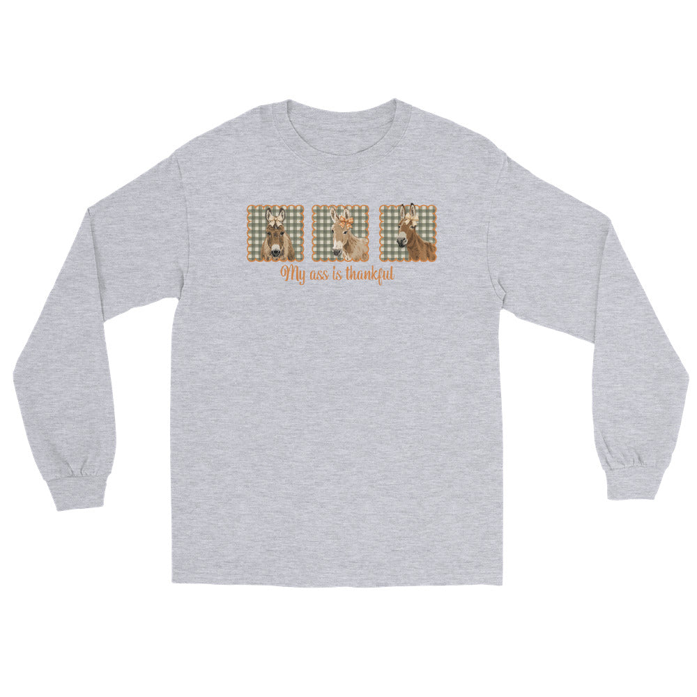 Thankful Donkeys Long Sleeve T-Shirt by Katie Van Slyke - Sport Grey