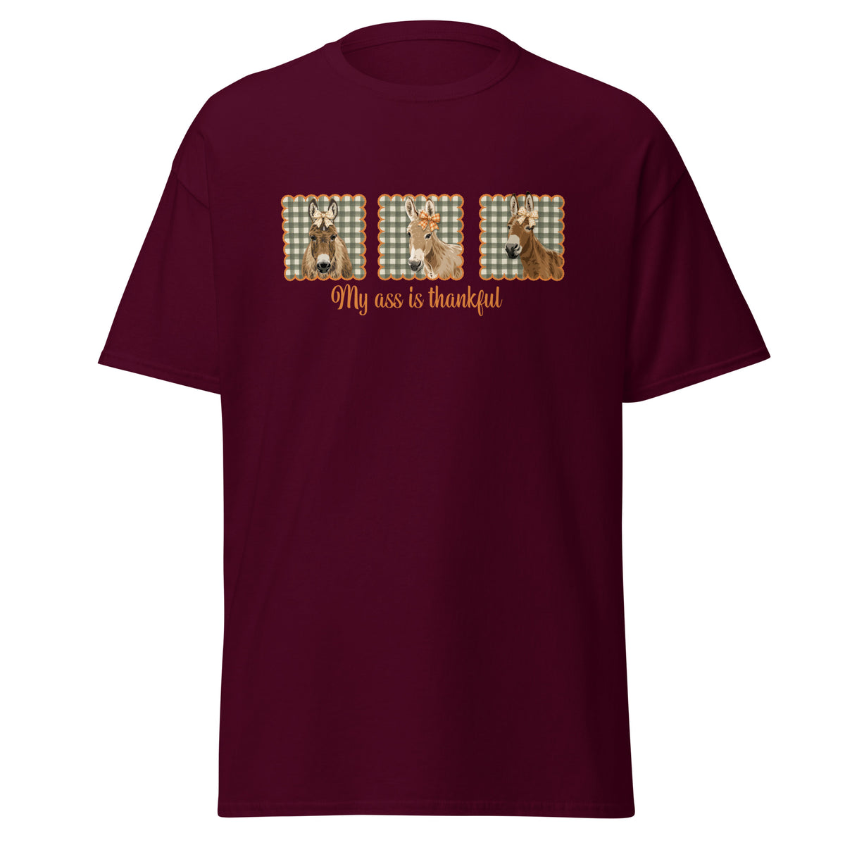 Thankful Donkeys T-Shirt by Katie Van Slyke - Maroon