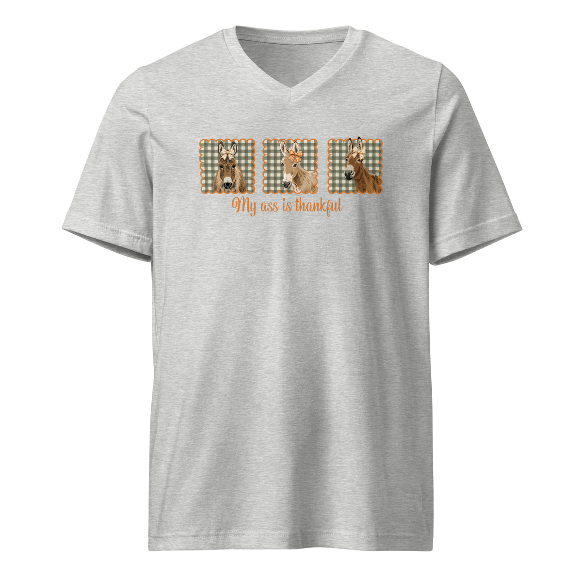 Thankful Donkeys V-Neck T-Shirt by Katie Van Slyke - Sport Grey